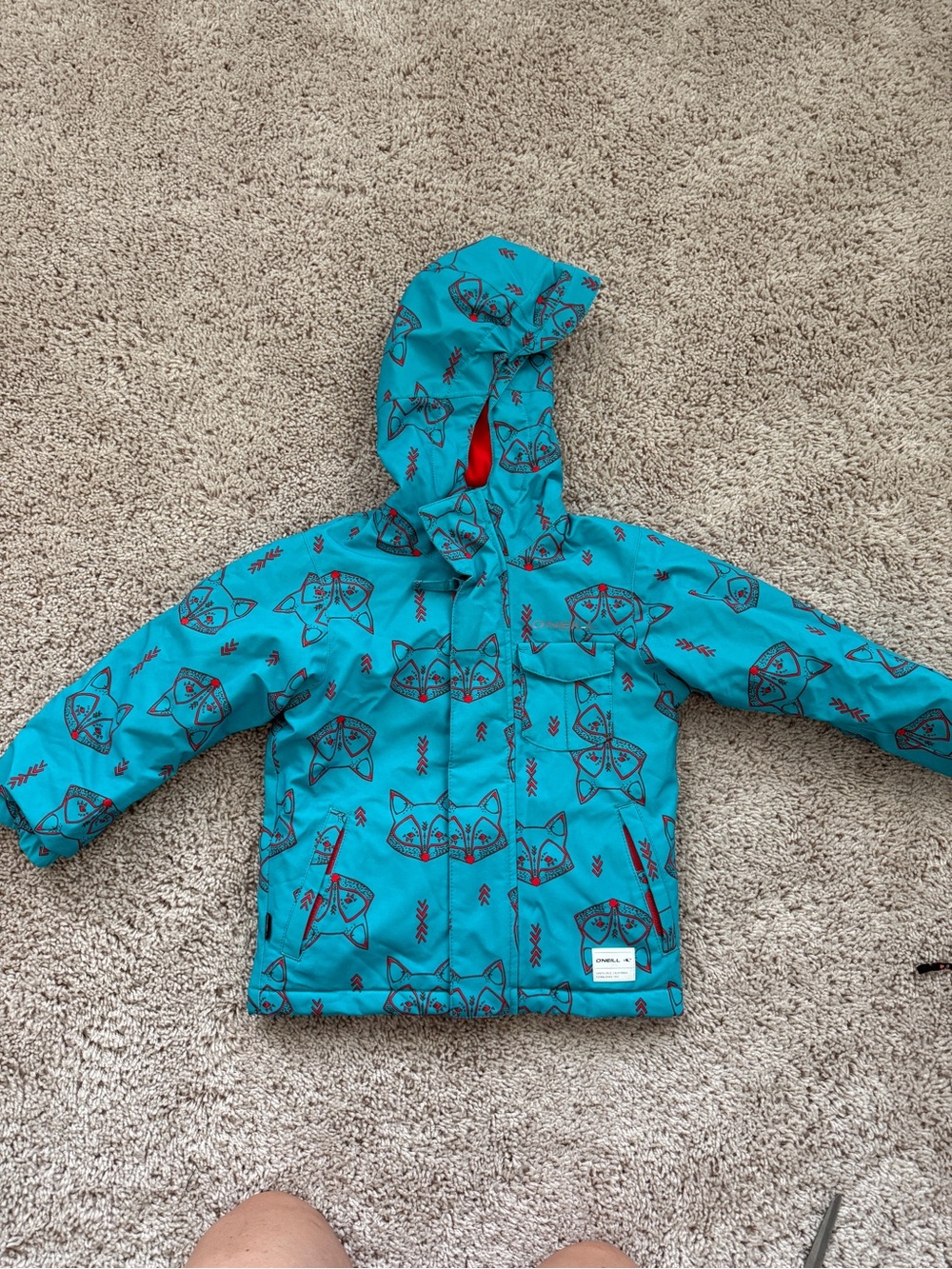 O'Neill Teal Kids Fox-Print Hooded Puffer Jacket